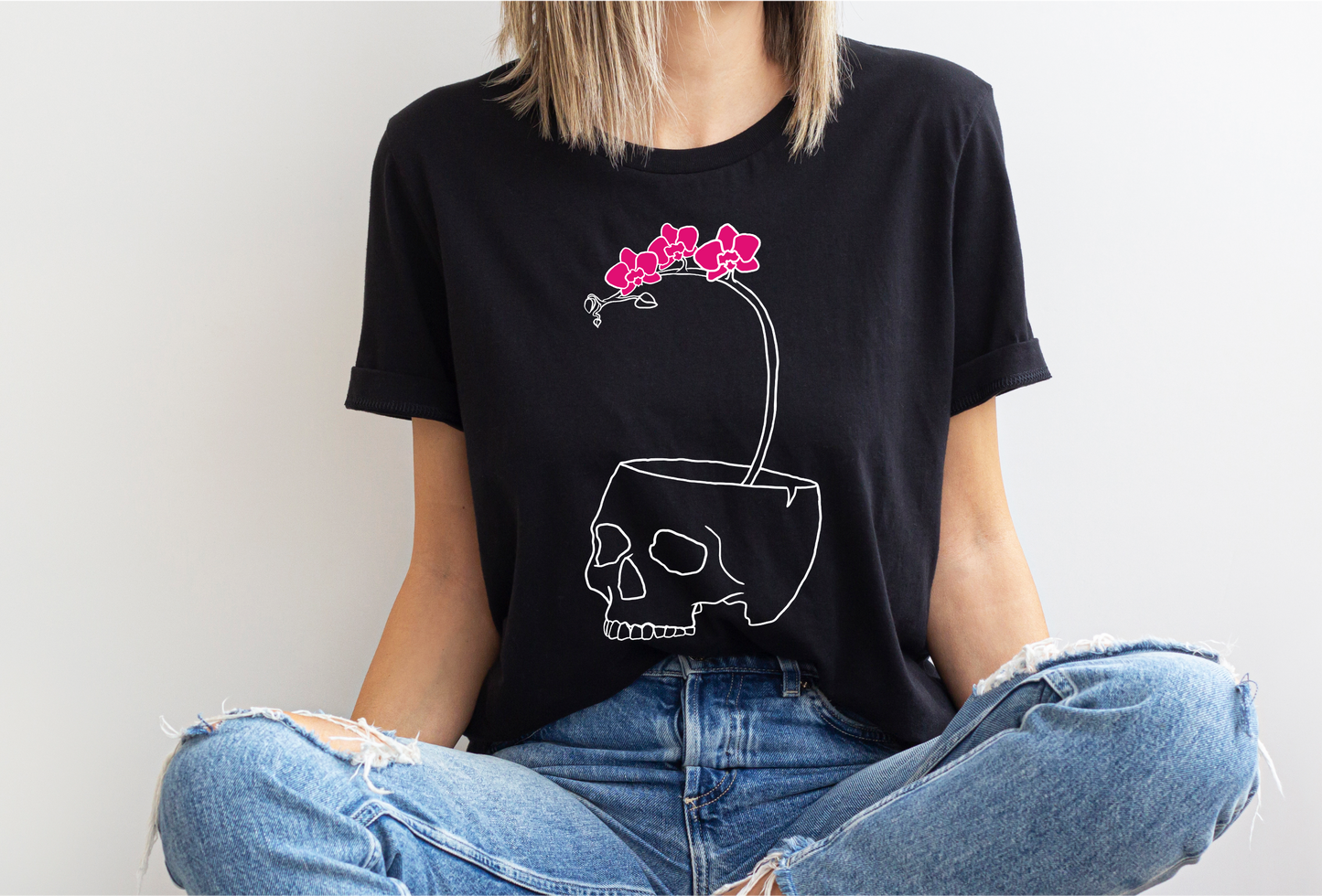 Skull with Orchid Unisex Jersey Short Sleeve Tee