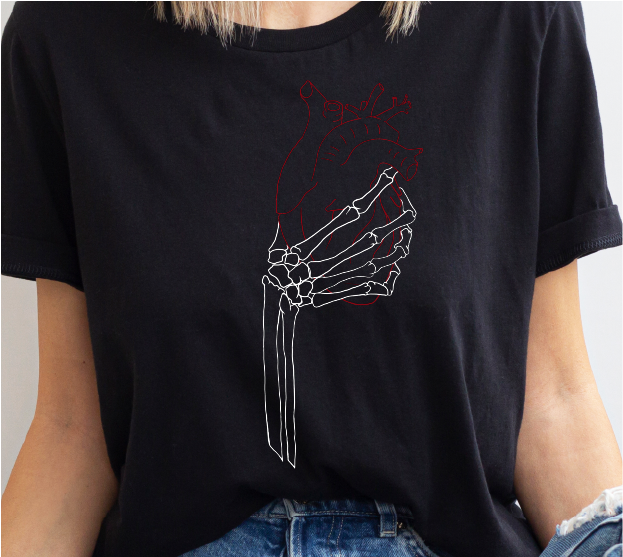 Skeleton hand grabbing Heart Unisex Jersey Short Sleeve Tee