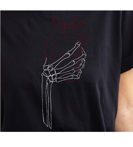 Skeleton hand grabbing Heart Unisex Jersey Short Sleeve Tee